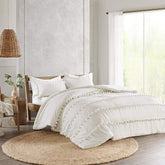 3 Pcs Luxury Duvet Set With Pom Pom Lace -  White